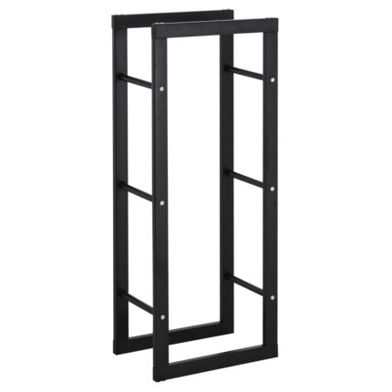 Verticaal metalen houtopslagrek, draagvermogen 100kg, afmetingen 40 × 25 × 100cm.