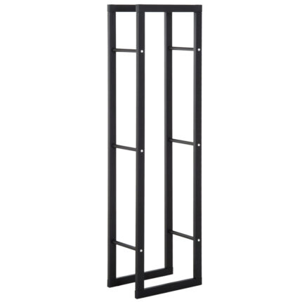 Verticaal metalen houtopslagrek voor 100kg hout, afmetingen 40 × 25 × 150cm, geschikt voor warmtepompen.