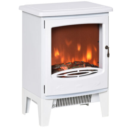 Moderne witte elektrische haard met realistisch vlam effect, instelbare temperatuur (900W-1800W) voor ruimtes van 15-20m².