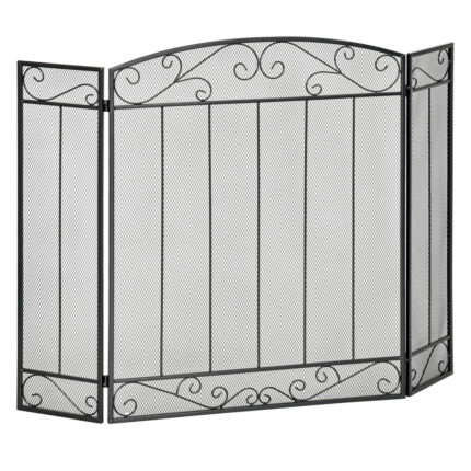 Moderne zwarte metalen haard met 3 vouwpanelen, 105x1.6x80.5cm.