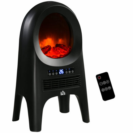 Moderne zwarte Thermoventilator met 3 verwarmingsmodi en instelbare temperaturen.