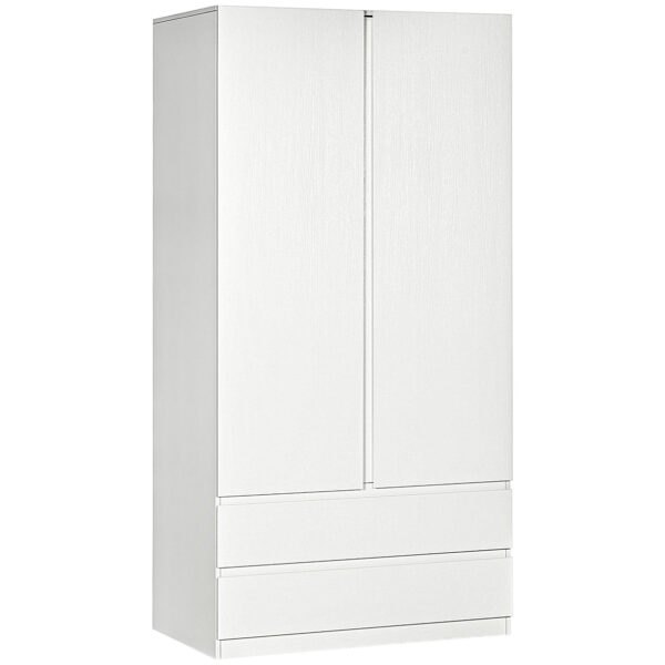 Easycomfort Kledingkast in Wit Spaanplaat met Kleerhangers en 2 Ladepanelen voor Slaapkamers, 100x60x200 cm