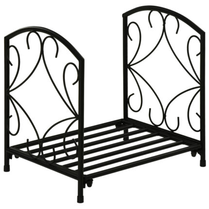 Metalen houtdrager voor haard, geschikt voor binnen en buiten, 50kg houtcapaciteit, afmetingen 39.5x31.5x39.5cm, in zwart.