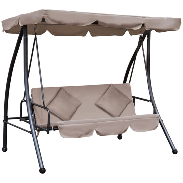 Easycomfort Tuinschommel 2 in 1 voor 3 Personen om te Zetten in Bed met Dak, 200x125x170cm, Beige
