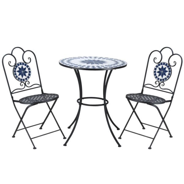 Easycomfort Tuinset van 3 Stukken met 2 Opvouwbare Stoelen en 1 Ronde Mozaïek Tafel
