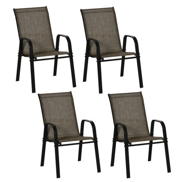 EASYCOMFORT Set van 4 tuinstoelen met armleuningen, stapelbare tuinstoelen van metaal en geweven stof, bruin