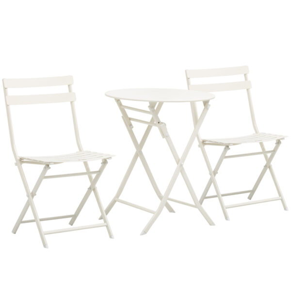 EASYCOMFORT salontafel met opklapbare stoelen in wit staal voor balkon, terras en tuin