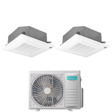 Airconditioner Hisense Dual Split Inverter Cassette 12+18 met 4AMW81U4RJC R-32 Optionele Wi-Fi 12000+18000 met afstandsbediening en paneel inbegrepen