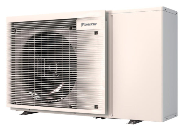 Moderne lucht water warmtepomp Daikin Altherma 3m EBLA06E3V3 6 kW, omkeerbaar monobloc design met Wi-Fi controle.