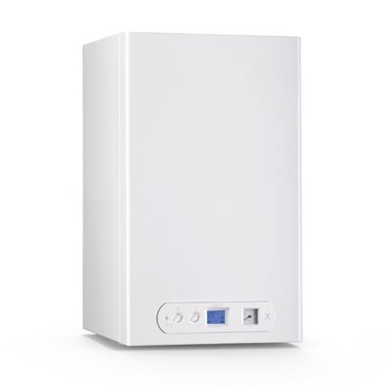 Efficiënte roestvrijstalen Unical X 24 C-condensatieketel op aardgas met lage NOx-uitstoot, compleet met rookafvoerset.