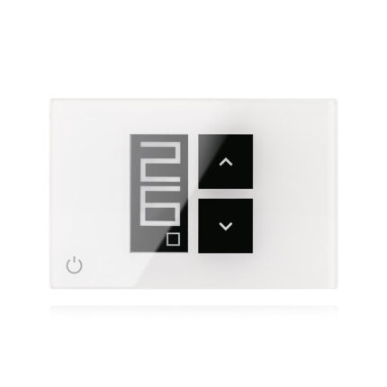 Slimme en draadloze Wifi Weekchronotermostaat Seitron WI-TIME WALL in witte behuizing met display.