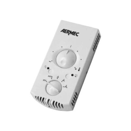 Aermec wandthermostaat TX voor ventiloconvectoren - regelingseenheid met display en knoppen in witte behuizing.