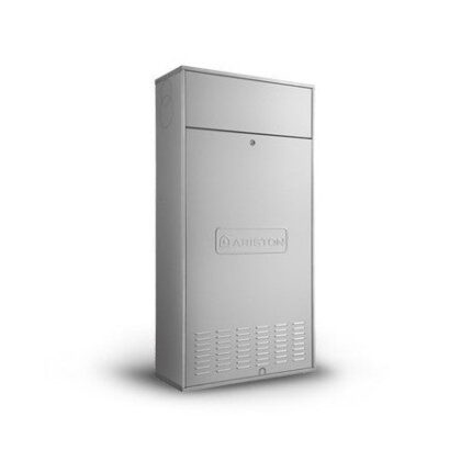Inbouwdoos voor Chaffoteaux ketels - compacte metalen installatiebox in zilvergrijs voor warmtepompen.
