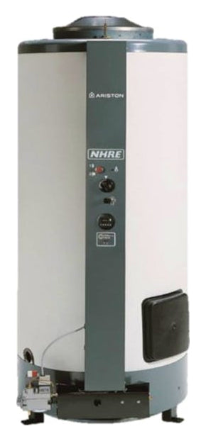 Efficiënte Ariston NHRE X 60 aardgas boiler met low NOx, open kamer, in witte behuizing.