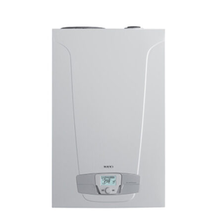 Moderne Baxi NUVOLA PLATINUM+ 33 GA gascondensatieketel met 40 liter opslag, geschikt voor aardgas of GPL, inclusief afvoerset.