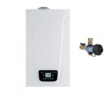 Compacte Baxi Duo-Tec E 24 kW laag NOx condensatieboiler met rookafvoerset voor Aardgas of GPL.