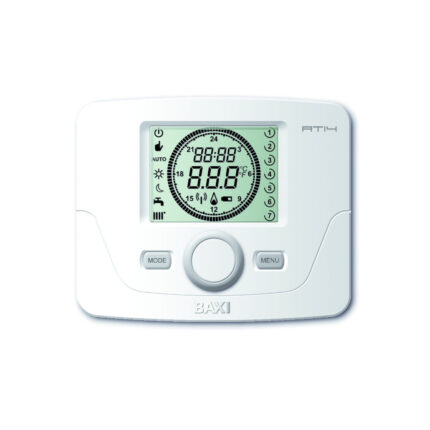 Modulerende chronothermostaat Baxi 7104336 voor condensatieketels, wit display met knoppen.