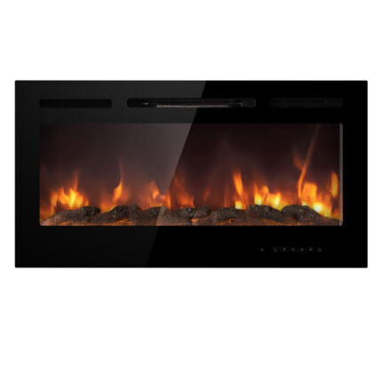 Moderne elektrische inbouwhaard Chicago, zwart, strak design, afmetingen L101,6 x P14 x H54,6