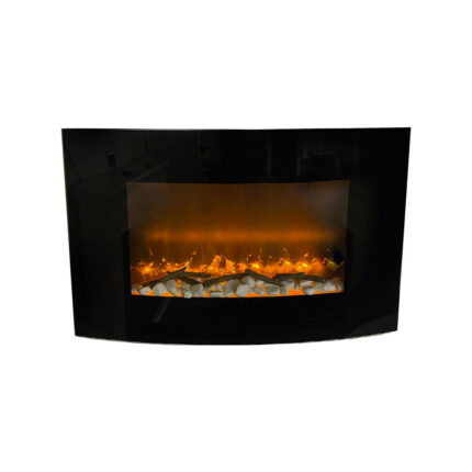Moderne elektrische wandhaard SAN DIEGO in zwart, rechthoekig design, afmetingen L88,5 x P13,5 x H56 cm.