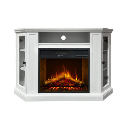 Moderne witte elektrische hoekhaard MADISON van hout, L126 x P78 x H83 cm, EAN 8056157804857.