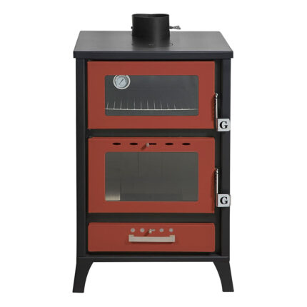Rode houtkachel met oven Marika, 22 kW, afmetingen L50,5xp58,5xh91,5.