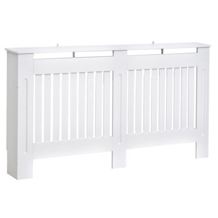 Moderne witte MDF radiatorafdekking van Easycomfort, afmetingen 152x19x81 cm, geschikt voor huis en kantoor.