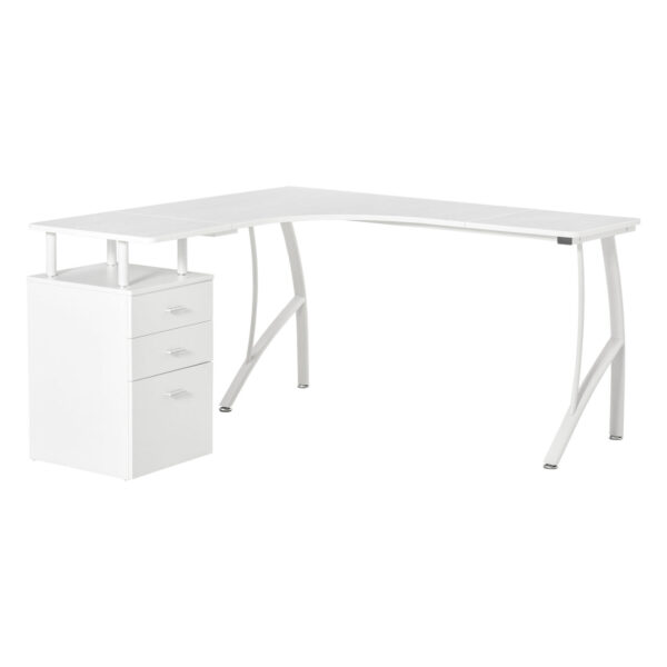 Easycomfort Hoekbureau met Lade, Bureau voor PC in Hout en Metaal, Wit, 143.5x143.5x76cm