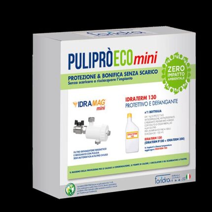 Beschermset voor ketel Foridra Puliprò Eco Mini met Idramag Mini Ontluchter en Anticorrosief Idraterm 130.