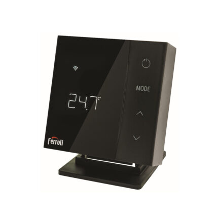 Moderne witte Ambiente Bediening Ferroli Connect EVO 013055XA voor warmtepompen met display en knoppen.