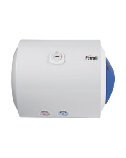 Elektrische boiler Ferroli Calypso Smart 100 liter horizontaal, wit, geïsoleerd, modern design.