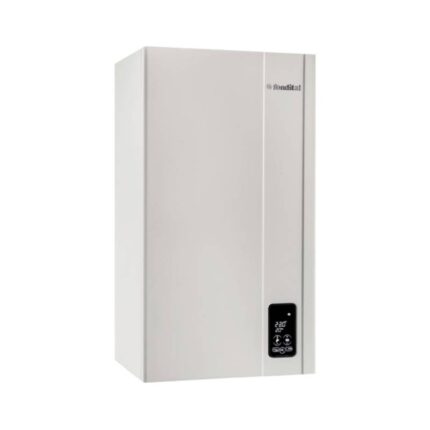 Efficiënte Fondital Open Kamer Formentera Pro CTN 24 Aardgas low NOx warmtepomp in wit, compact ontwerp.