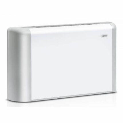 Moderne witte VENTILCONVETTOR FAN COIL GALLETTI ESTRO F8L KW 4,33 met digitale display en luchtkanalen.