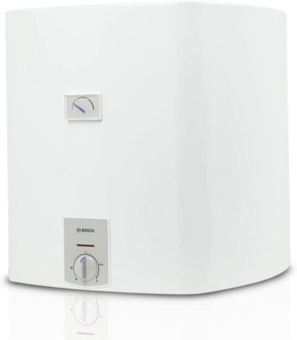 Elektrische boiler Junkers Bosch Tronic 3500 T 80 liter 7736504806, witte tank met merklabels en bedieningspaneel.