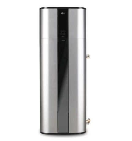 Efficiënte LG warmtepomp boiler met 200 liter capaciteit, inverter technologie, geïntegreerd Wi-Fi (A+ energielabel).