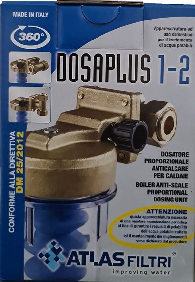 Atlas Filtri - Polyfosfaatdoserer mod. DOSAPLUS 1-2 in Poeder van 1/2" voor waterbehandeling met schroefdraad verbinding.