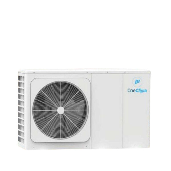 Efficiënte Monobloc lucht-water warmtepomp OneClima 8,40 kW met invertertechnologie en bedieningspaneel.
