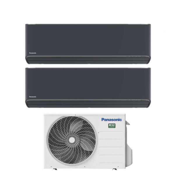 Panasonic Dual Split Inverter airconditioning Serie Etherea Dark 7+7 met CU-2Z41TBE R-32 Geïntegreerd Wi-Fi Grijs grafietkleur 7000+7000