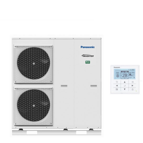 Monobloc warmtepomp van Panasonic AQUAREA T-CAP 9 kW, inclusief bediening en optionele Wi-Fi, energieklasse A++/A++.