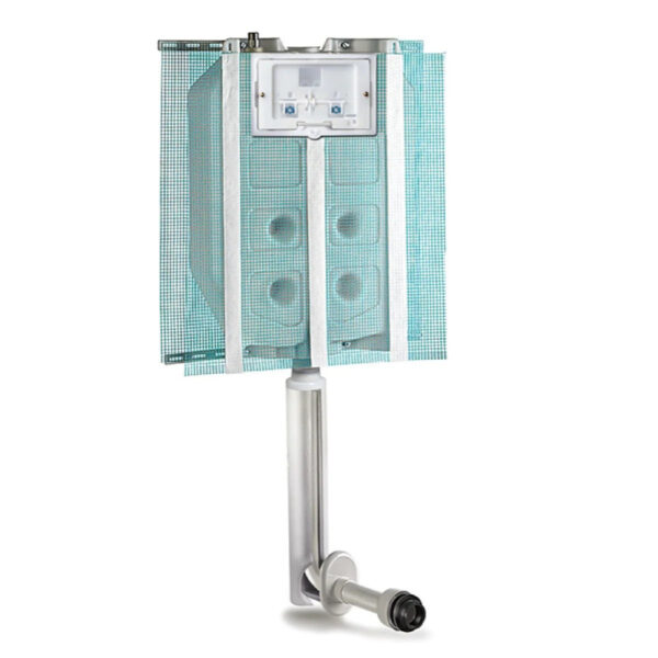 Inbouw spoelkast Pucci Eco, 9-4 liter met twee knoppen, witte behuizing en knoppen.