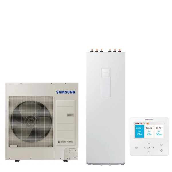 Samsung ClimateHub warmtepomp met 260 liter boiler en bediening - Driefase, AE260RNWSGG + AE090RXEDGG.