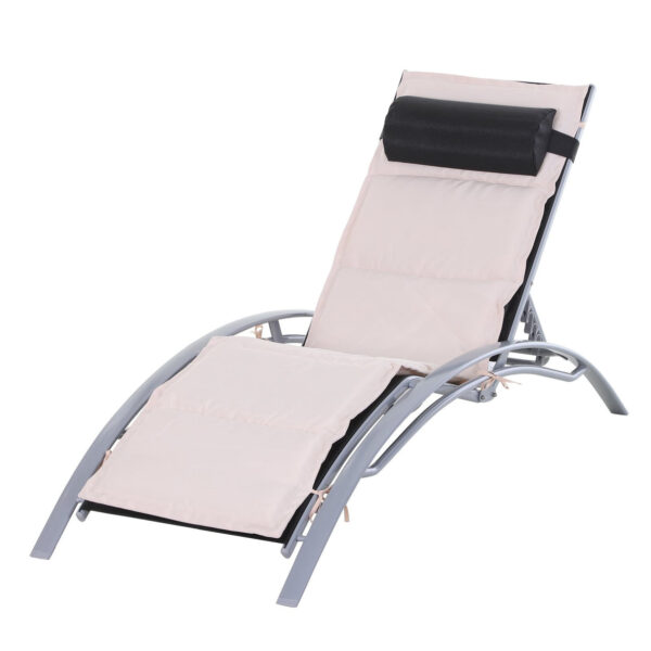 EASYCOMFORT Garden Deckchair Reclining on 5 Levels with Removable Cushion, Sea Bed in Aluminum and Textile, 170x64x82cm Black and Beige