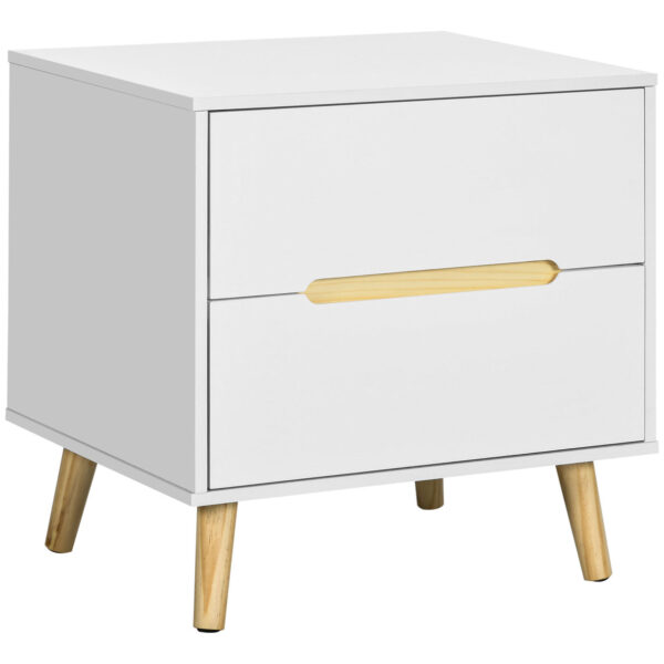 Easycomfort Moderne Comodino met 2 cassettes in Pino hout en poten, 50Lx40Px50,5A cm, wit