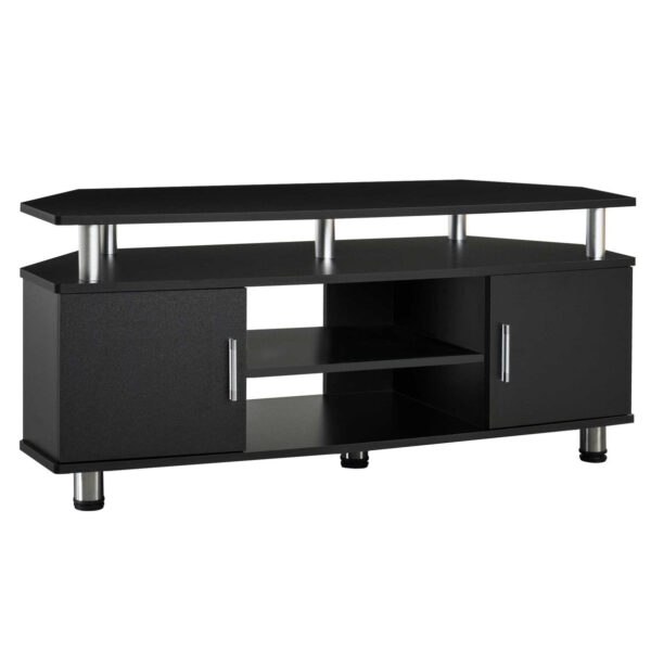 Easycomfort Mobile TV Door Classical Living with 2 shelves and 2 Cabinets, in MDF and Inox Steel, Black, 120x39.5x52cm