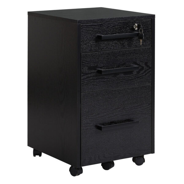 EasyComfort Box Office Documenten Karton met 3 Cassettes en Slot, in Hout, Zwart, 39,2 x 40 x 65,4 cm