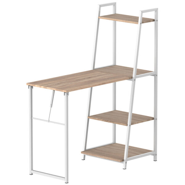 Easycomfort Flat Desk met boekenplanken Bespaar ruimte in wit metaal en hout MDF kleur Rovere, 106x48x128cm