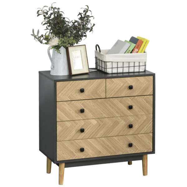 Easycomfort Houten Slaapkamercassette met 5 Cassettes, Industriële Vintage Stijl, Donkergrijs, 80x40x80cm