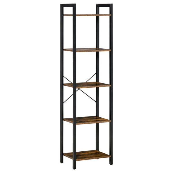 Easycomfort Industriële Bibliotheek met 5 Boxen in Hout en Staal, 40x30x154cm, Rustico Bruin