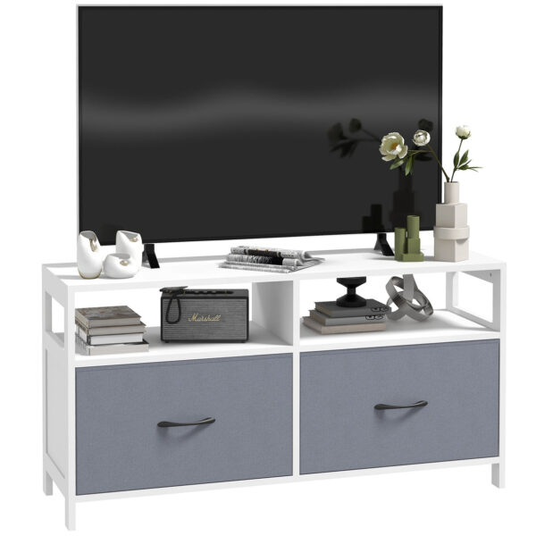 Easycomfort Mobile TV 45" max in MDF and Non-Woven Fabric with 2 Cassettes and 2 Rips, 100x30x53 cm, White and Grey