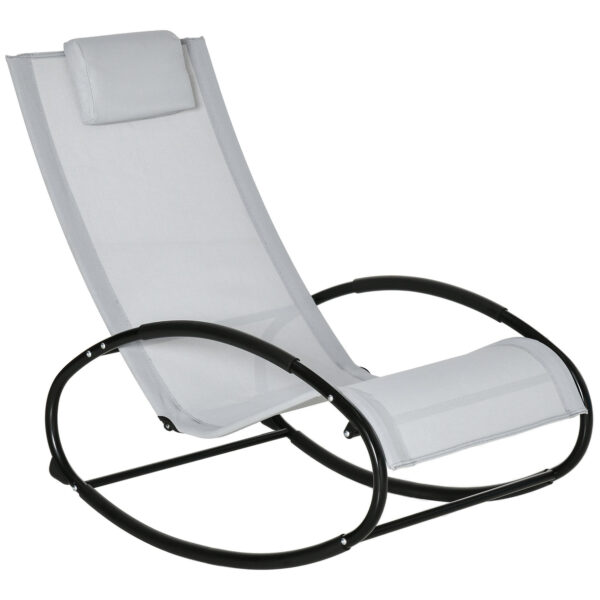 EASYCOMFORT Zero Gravity Garden Rocking Chair, Ergonomic Garden Deckchair with Cushion and Breathable Fabric for Indoor and Outdoor, Grey