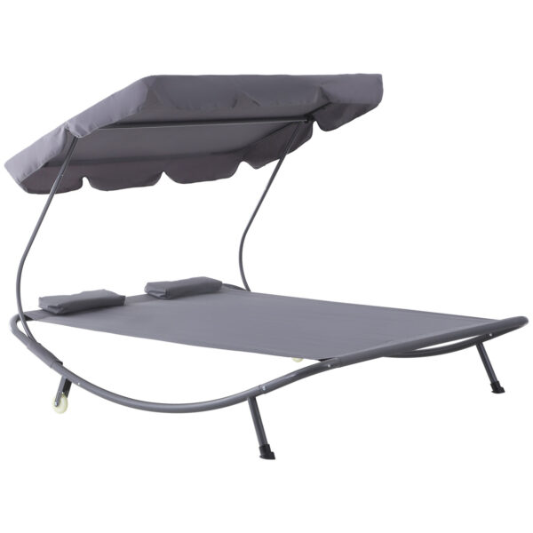EASYCOMFORT Double Sunbed 2 Places Adjustable Parasol for Outdoor and Garden 200x170 x134cm Grey